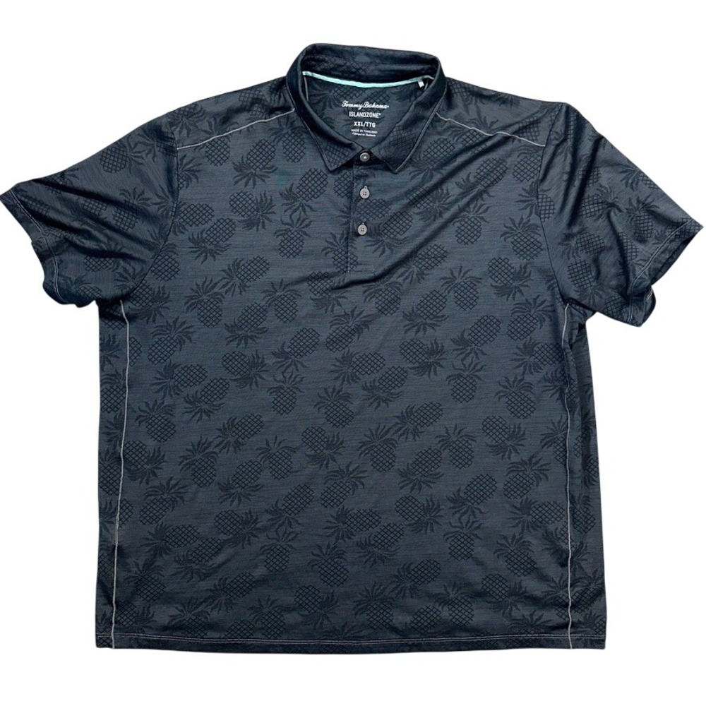 Tommy Bahama IslandZone Polo Mens XXL Gray Pineapple Jacquard Golf Shirt Coastal